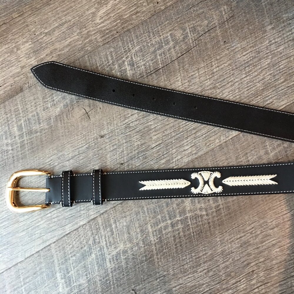 Vintage Celine White Stitch Embroidered Belt